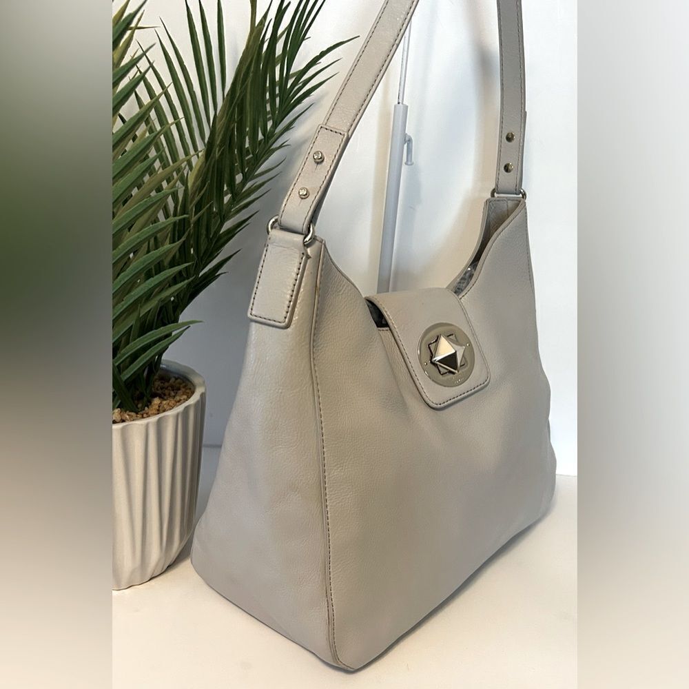 Kate Spade Gray Pebble Leather Shoulder Bag Hobo Purse - Picture 5 of 15